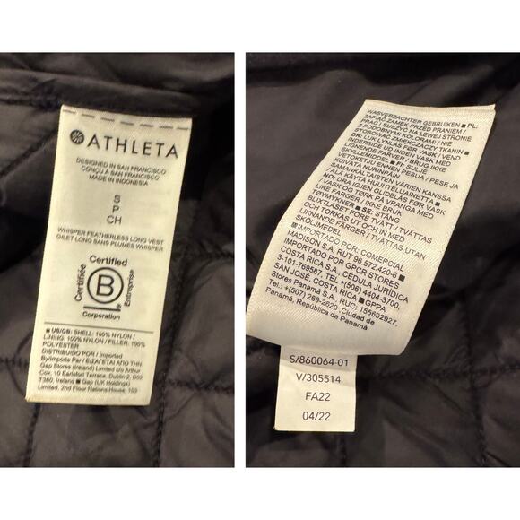Athleta Women's Belted Whisper Featherless Quilted Long Black Vest Size Small - Picture 10 of 12